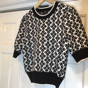 Kate Spade Black White Spade Pattern Puff Short Sleeve Sweater Elavated Classic